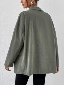 SHEIN EZwear 翻蓋口袋落肩袖燈芯絨襯衫