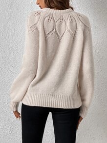 SHEIN Frenchy Raglan Sleeve Pointelle Knit Jumper - Apricot - View 2