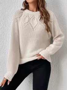 SHEIN Frenchy Raglan Sleeve Pointelle Knit Jumper - Apricot - View 5