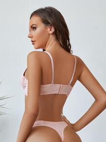 Fashionable And Sexy B Cup Underwire Bra With Contrast Lace And Push-Up Design, Lingerie - Baby Pink - View 2