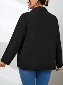 SHEIN LUNE Áo vest Plus size Túi màu trơn Thanh lịch - màu đen - Xem 2