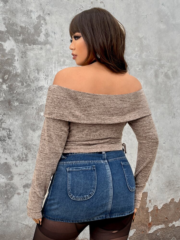 Plus Off Shoulder Drawstring Side Tee