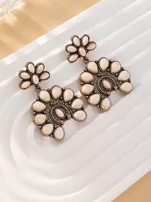 1雙女士復古時尚波西米亞風風格黑暗和燈綠松石色黑色和白色耳環 - 彩色 - 查看 1