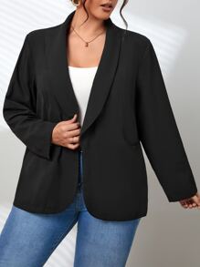 SHEIN LUNE Áo vest Plus size Túi màu trơn Thanh lịch - màu đen - Xem 3