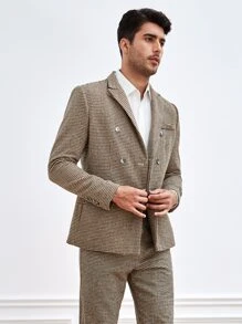 Manfinity Men Houndstooth Print Double Breasted Blazer - Multicolor - View 5
