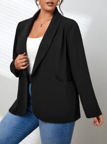 SHEIN LUNE Áo vest Plus size Túi màu trơn Thanh lịch - màu đen - Xem 4