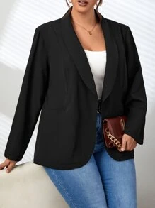 SHEIN LUNE Áo vest Plus size Túi màu trơn Thanh lịch - màu đen - Xem 5