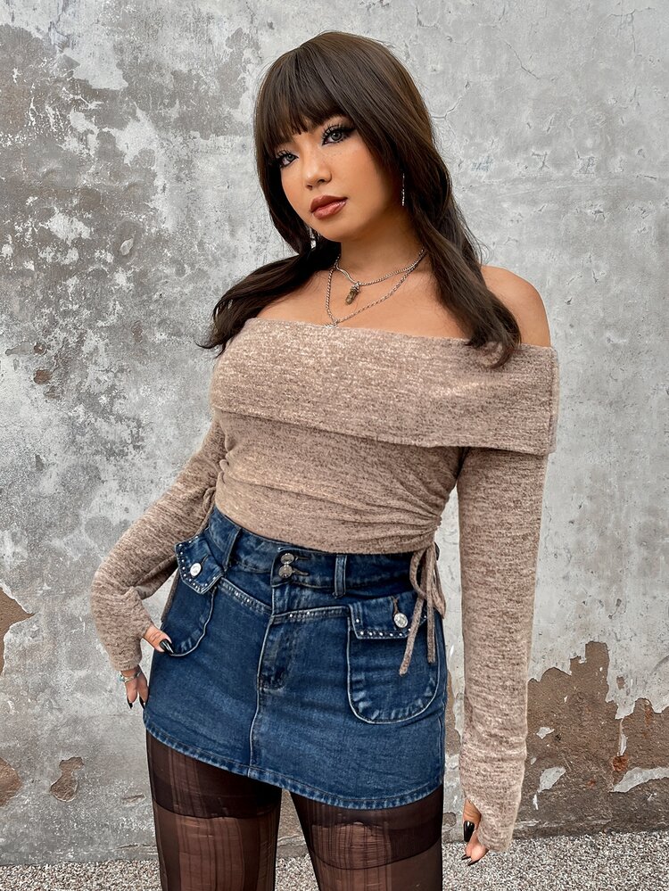Plus Off Shoulder Drawstring Side Tee