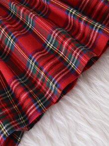 SHEIN Baby Girl Tartan Ruffle Trim Bow Front Dress & Headband For Christmas - Red - View 8