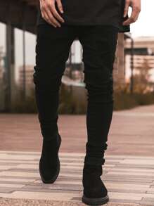 ROMWE MEN Street Life Men Cotton Contrast Side Seam Skinny Jeans, School - Black - View 3