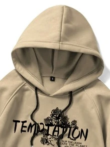 ROMWE MEN Guys Skeleton Print Raglan Sleeve Hoodie - Apricot - View 3