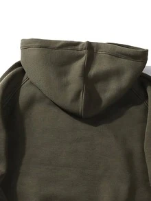 ROMWE MEN Guys Letter Pigeon Graphic Kangaroo Pocket Drawstring Hoodie - Army Green - View 3