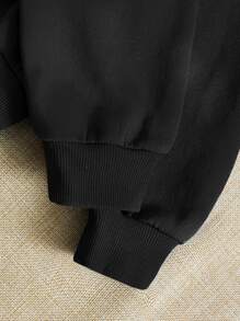 SHEIN Tween Girl Slogan & Cartoon Face Print Drop Shoulder Sweatshirt - Black - View 3