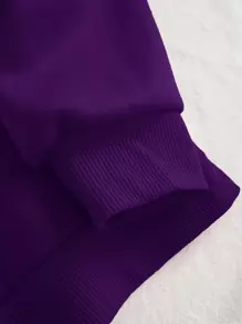 SHEIN EZwear Floral & Letter Graphic Drawstring Thermal Lined Hoodie - Purple - View 4