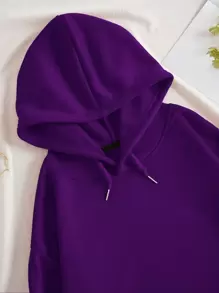 INAWLY 图片和字母图案保暖内衬抽绳连帽衫 BE TRUE OF，长袖上衣 - 紫色 - 查看 5