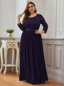 Plus Low Back Lace Bodice Chiffon Prom Dress