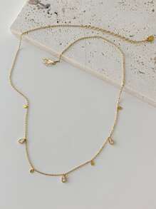 Nooxian Cubic Zirconia Water-drop Charm Necklace - Yellow Gold - View 4