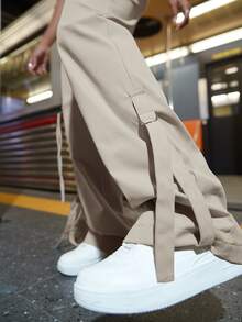 Flap Pocket Side Cargo Pants - Light Grey - View 3