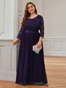 Plus Low Back Lace Bodice Chiffon Prom Dress