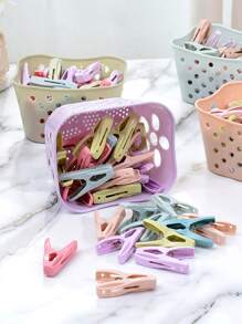 30 cái kẹp quần áo màu ngẫu nhiên chống gió có giỏ - Nhiều màu - Xem 2