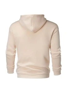 Men Figure & Slogan Graphic Kangaroo Pocket Drawstring Hoodie - Apricot - View 2