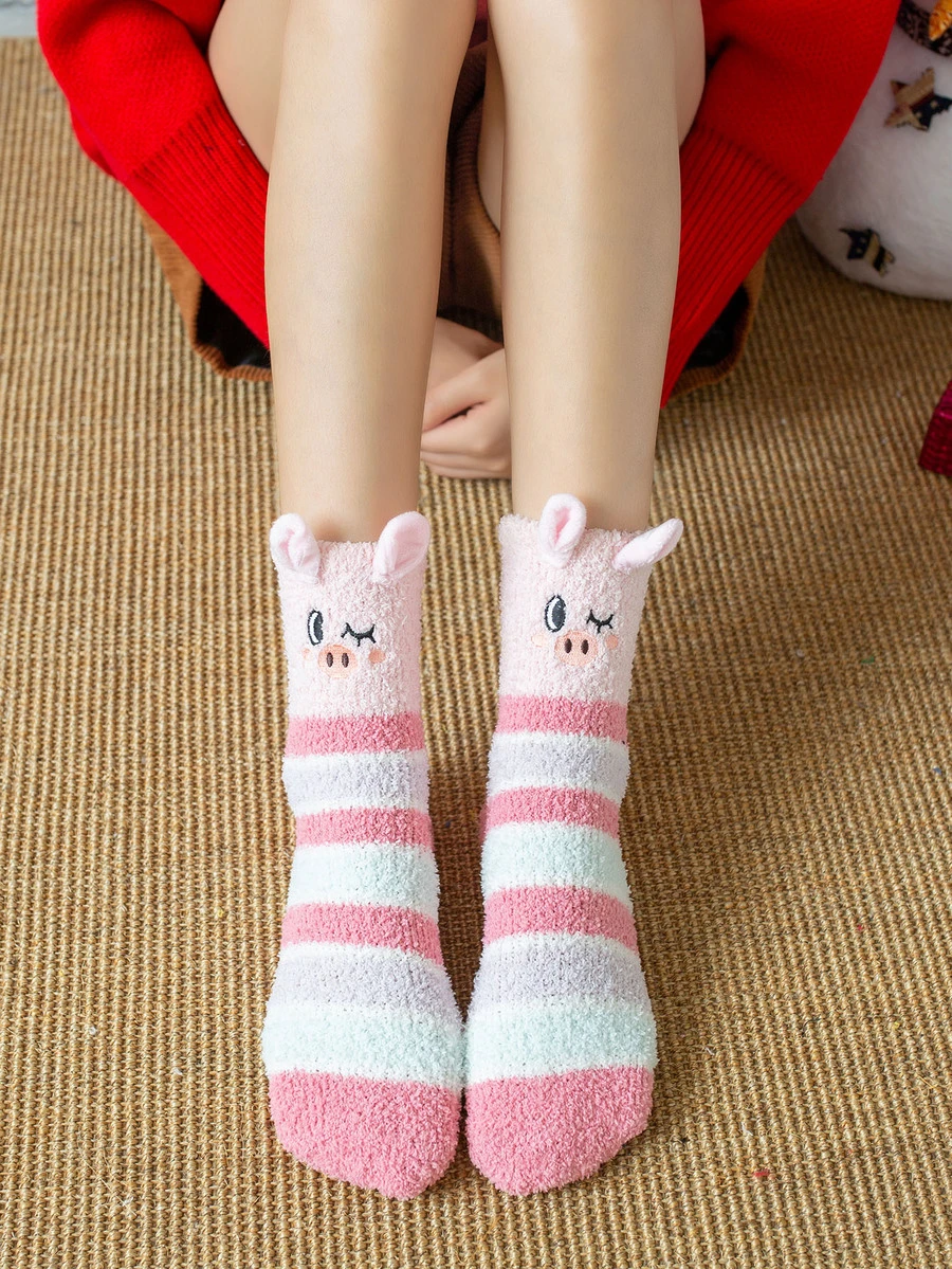 Calcetines suaves con bordado de dibujos animados - Multicolor - Ver 1