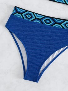 Bộ bikini đi biển mùa hè lưng cao in Geo - Màu xanh lam - Xem 7
