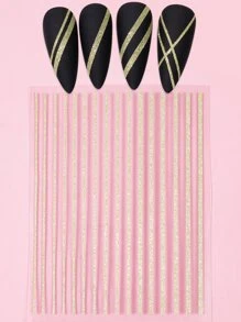 1 hoja de pegatina de arte de uñas a rayas - Pegatinas de uñas para bricolaje - Dorado - Ver 1
