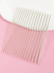 1 hoja de pegatina de arte de uñas a rayas - Pegatinas de uñas para bricolaje - Dorado - Ver 4