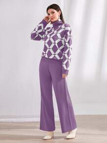 Mulvari Áo len nữ kết hợp Hình học Thanh lịch - Màu Lilac Tím - Xem 1