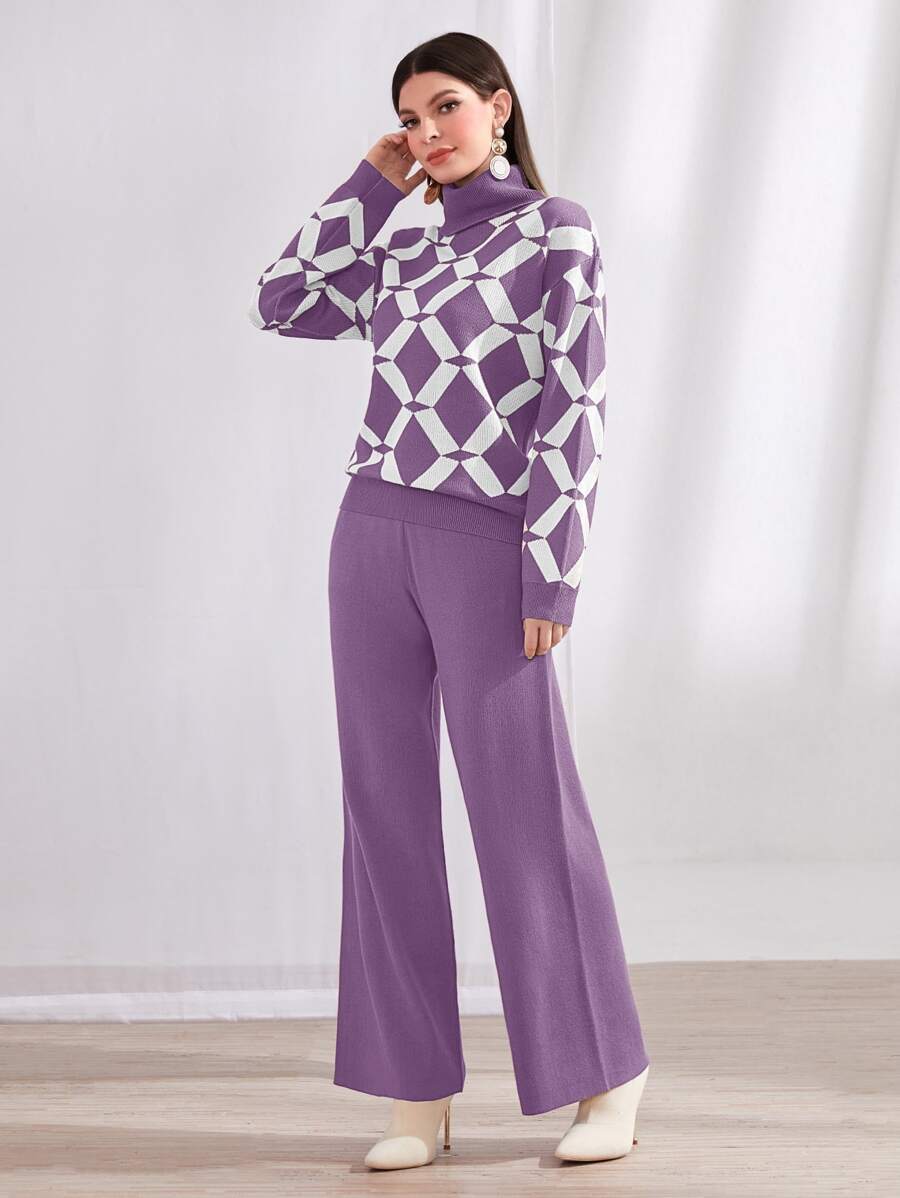 Mulvari Áo len nữ kết hợp Hình học Thanh lịch - Màu Lilac Tím - Xem 1