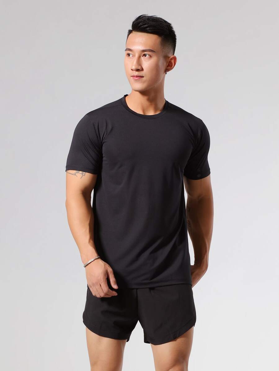 Manfinity Fitness Men Striped Print Sports Tee Workout Tops - Black - View 1