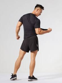 Manfinity Fitness Men Striped Print Sports Tee Workout Tops - Black - View 2