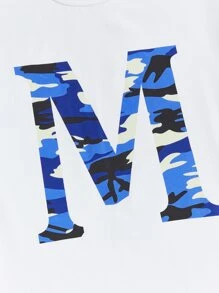 Manfinity VCAY Men Letter Graphic Top & Camo Joggers Set - Blue and White - View 4