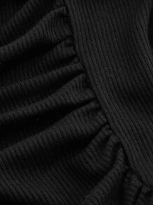 SHEIN ICON Contrast Mesh Cut Out Ruched Front Crop Tee - Black - View 3
