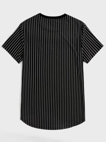Manfinity VCAY Men Letter Graphic Patch Detail Striped Tee, Summer - Black - View 2