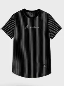 Manfinity VCAY Men Letter Graphic Patch Detail Striped Tee, Summer - Black - View 5