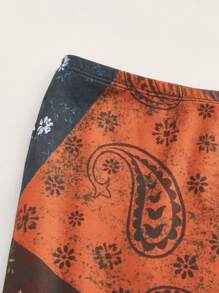 ROMWE PUNK 頹廢搖滾色塊拼接圖案高腰半身裙 - 彩色 - 查看 3