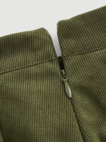 SHEIN MOD 素色腰帶百褶半身裙 - 軍綠色 - 查看 5