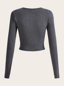 SHEIN EZwear Camiseta corta tejido de canalé - Gris Oscuro - Ver 2