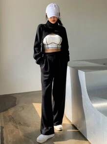 DAZY Turtleneck Batwing Sleeve Shrug Jumper Without Camisole - Black - View 3