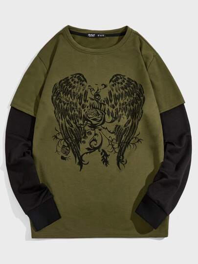 Felpa uomo 2 in 1 con grafica di ali e blocchi di colore, per la scuola