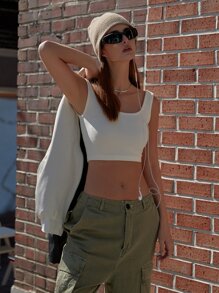 SHEIN Top tank corto unicolor - Blanco - Ver 7