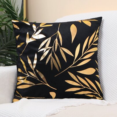 Metallic Leaf Print Cushion Cover Without Filler