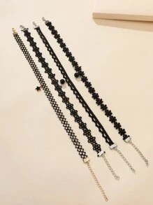 4入組釘珠和星形裝飾頸鏈 - 黑色 - 查看 2