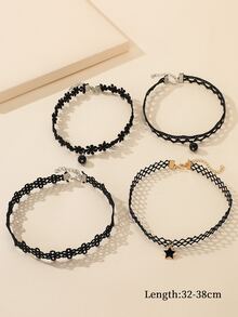 4入組釘珠和星形裝飾頸鏈 - 黑色 - 查看 3