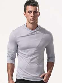 Men Solid Mock Neck Tee - Light Grey - View 1
