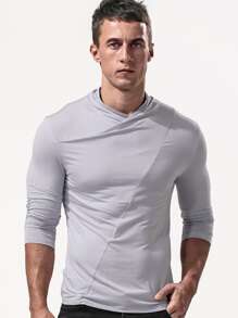 Men Solid Mock Neck Tee - Light Grey - View 3