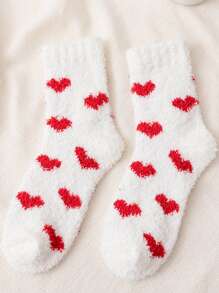 1/2/5 双可爱心形设计舒适珊瑚绒家居袜 - 彩色 - 查看 1