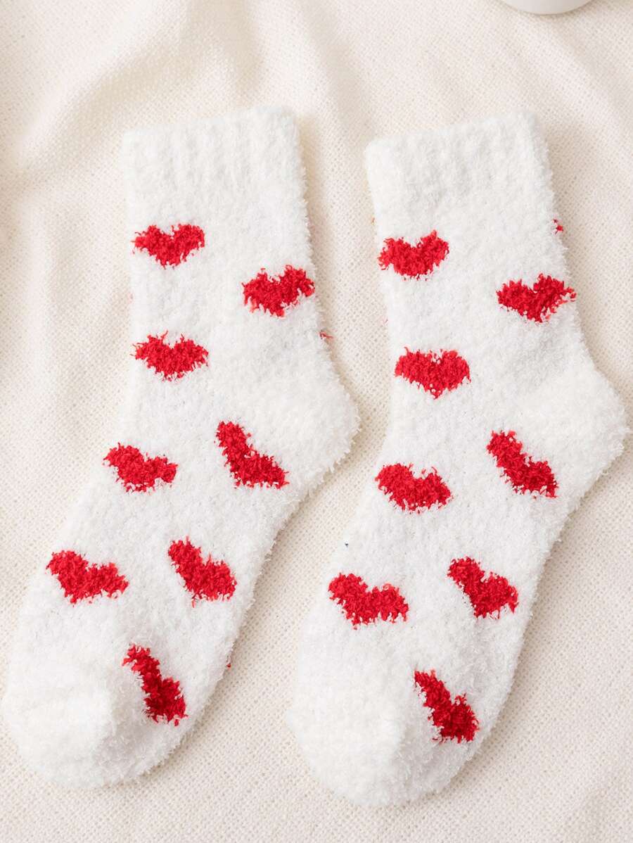 1/2/5 双可爱心形设计舒适珊瑚绒家居袜 - 彩色 - 查看 1